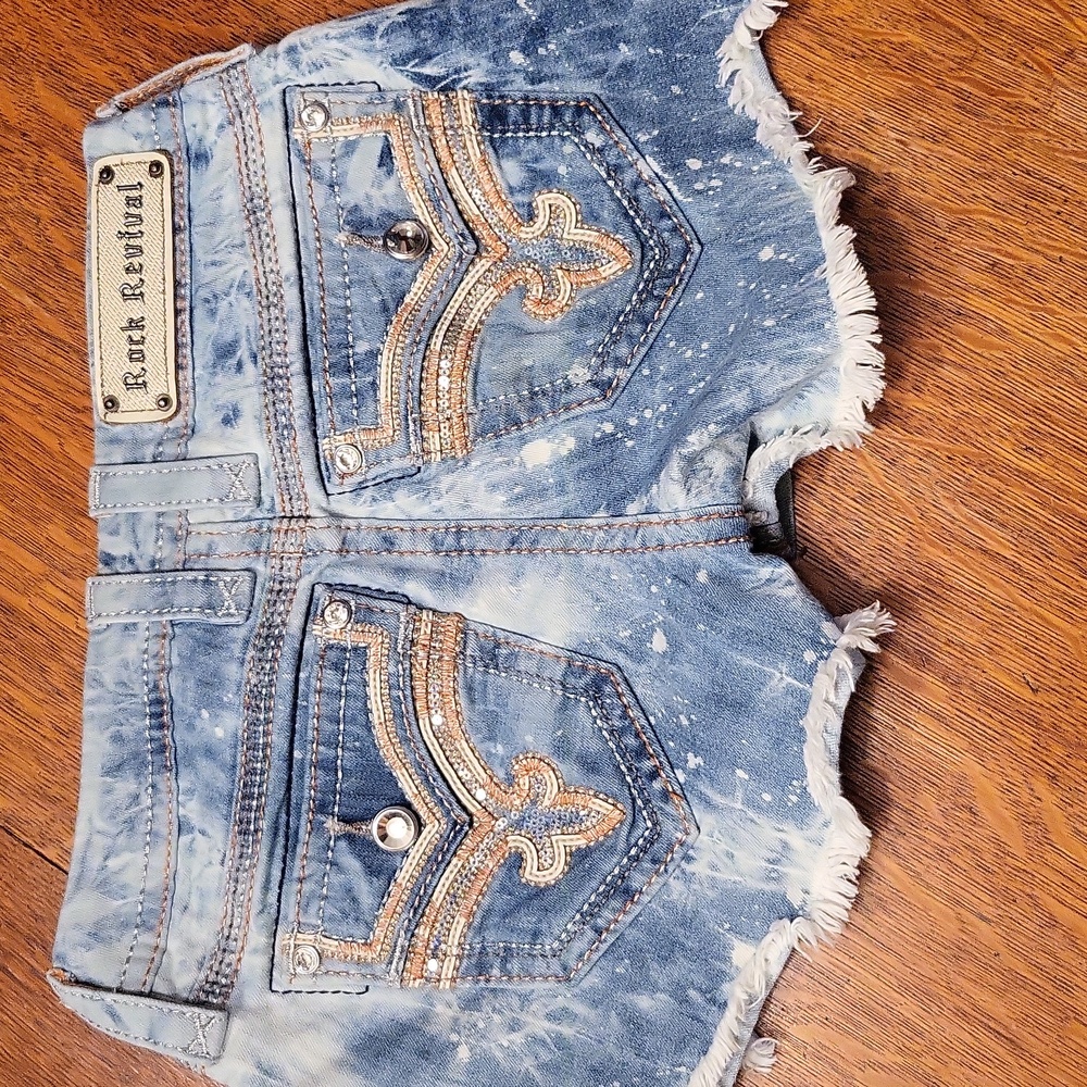 Rock Revival Light Blue Distressed Jean Shorts Size 25